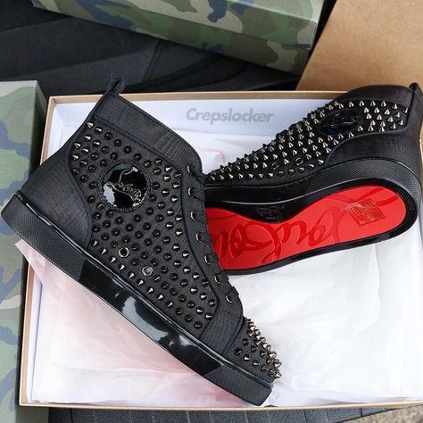 Christian Louboutin Louis Spikes “SATIN” Louboutin Sneakers Women, Red Bottoms Sneakers, Christian Louboutin Shoes Mens, Louboutin Shoes Mens, Christian Louboutin Mens Sneakers, Adidas Shoes Outfit, Black Designer Shoes, Red Bottoms For Men, Trendy Mens Shoes