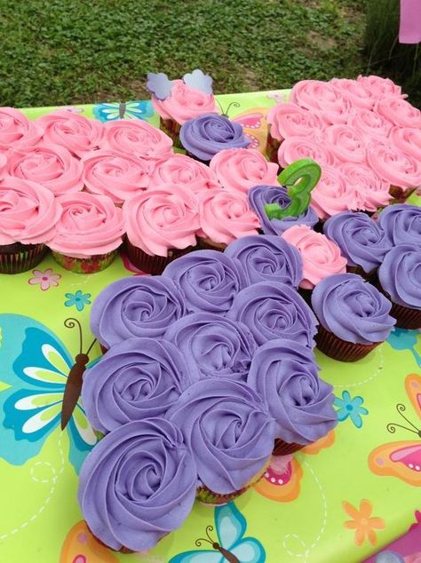 Kiddie Treats, Butterfly Cupcake Cake, Red Birthday Cakes, Pull Apart Cupcake Cake, Pull Apart Cake, About Butterfly, Butterfly Cupcakes, Pull Apart Cupcakes, 4th Birthday Cakes