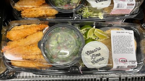 The Best Way To Enjoy Costco's Shrimp Tempura Taco Kit - Chowhound Costco Shrimp, Taco Kit, Chipotle Crema, Baja Fish Tacos, Taco Dinner, Tempura Batter, Meal Kits, Shrimp Tempura, Taco Bowls