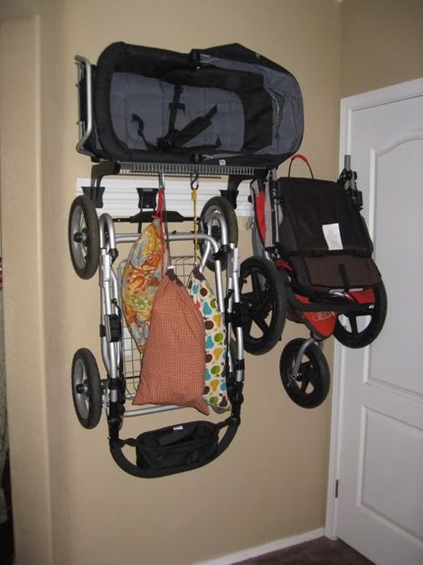 Wall Hanging Strollers - Authors Denise & Alan Fields / Windsor Peak Press Book Forums Bob Stroller Storage Garage, Pram Storage Ideas, Stroller Storage Garage, Stroller Organization, Pram Storage, Small Space Boho, Bob Stroller, Stroller Storage, Garage Organisation