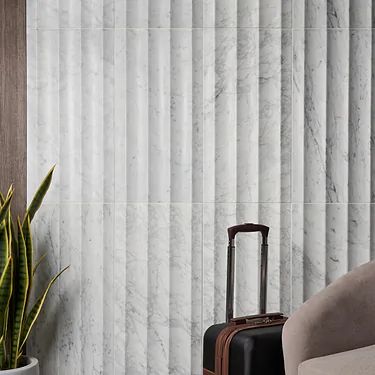 Tilebar Collections Fluted Tile Bathroom, Fluted Tile, Carrara Tiles, Lobby Ideas, Carrara Marble Tile, Pretty Tiles, Stone Mosaic Tile, Honed Marble, Tile Inspiration