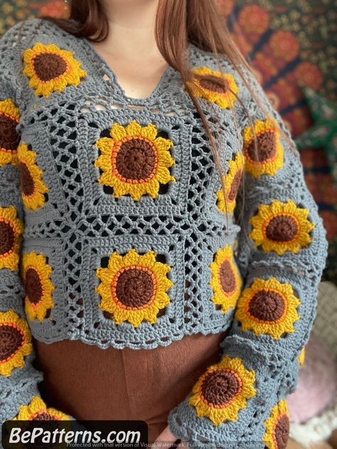 Crochet Top Step By Step, Knit A Blanket, Sunflower Sweater, Crochet Blanket Stitch, Crochet Sweater Top, Crochet A Blanket, Baby Blanket Knit, Crochet Shorts Pattern, Very Easy Crochet