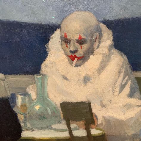 At The Whitney Meusum Clown Painting Aesthetic, Edward Hopper Clown, Absurdist Art, Weird Paintings, Clown Paintings, Rennaissance Art, Baroque Art, Edward Hopper, A Clown