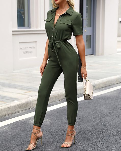 Nyc Summer, Collar Jumpsuit, Loose Jumpsuit, Jumpsuit Chic, White Jumpsuit, Turndown Collar, Sleeveless Jumpsuits, Notched Collar, Blazer Buttons