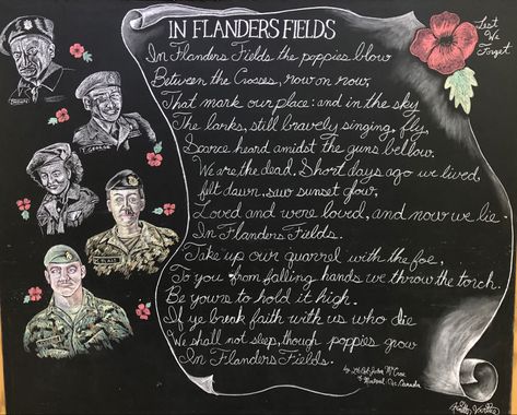 Remembrance Day Canada chalkboard art Flanders Field, Remembrance Day, Chalkboard Art, Chalkboard, Poppies, Art