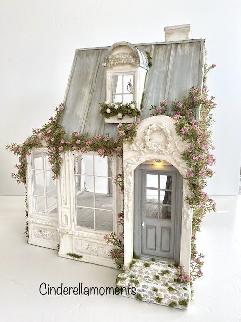 Custom Dollhouse, Dollhouse Design, Cinderella Moments, Brick Detail, Paris Home, Long Walls, Miniature Houses, Shabby Cottage, Porch Lighting