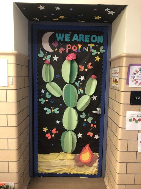 Cactus Classroom Theme Decor, Mexico Theme Classroom Door, Christmas Cactus Door Decoration, Desert Theme Classroom Door, Desert Door Decorations Classroom, Cactus Door Decorations, Cactus Door Classroom, Firefly Classroom Door, Fiesta Door Decorations Classroom