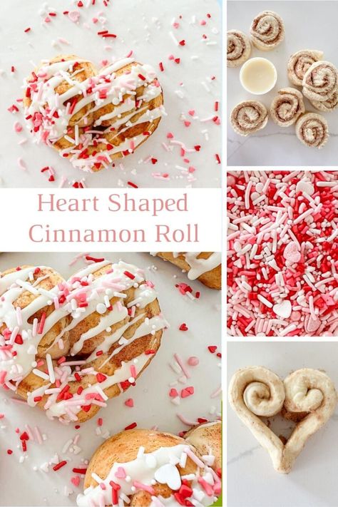 Easy to make Heart Shaped Cinnamon Open a can, shape them into hearts, bake, add icing and sprinkles and eat! YUM! So easy. Bake up a little love! Cinnamon Roll Hearts Valentines Day, Valentines Cinnamon Rolls, Cinnamon Rolls Bake, Shaped Cinnamon Rolls, Heart Shaped Cinnamon Rolls, Stone Gable, Allergy Recipes, Valentines Snacks, Kids Market