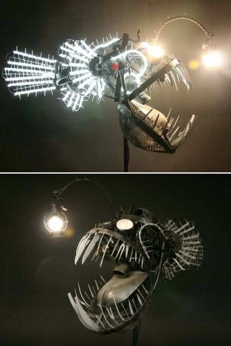 Steampunk Angler Fish, Welding Aesthetic, Deep Sea Angler Fish, Fish Deep Sea, Fish Lanterns, Light Fish, Steampunk Animals, Fish Lamp, Lantern Craft