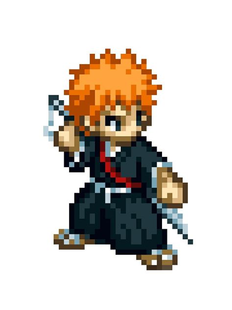 Bleach Themed Phone, Ichigo Background, Bleach Perler Beads, Bleach Pixel Art, Bleach Stickers, Ichigo Fanart, Bleach Inoue, Goodnote Stickers, Bleach Pfp