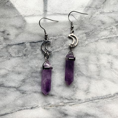 Faster shipping. Better service Black Onyx Hoop Earrings, Goth Witch, Mystical Jewelry, Witch Jewelry, Crystal Hoop Earrings, Purple Stones, Beaded Dangle Earrings, Jewelry Women, Moon Earrings