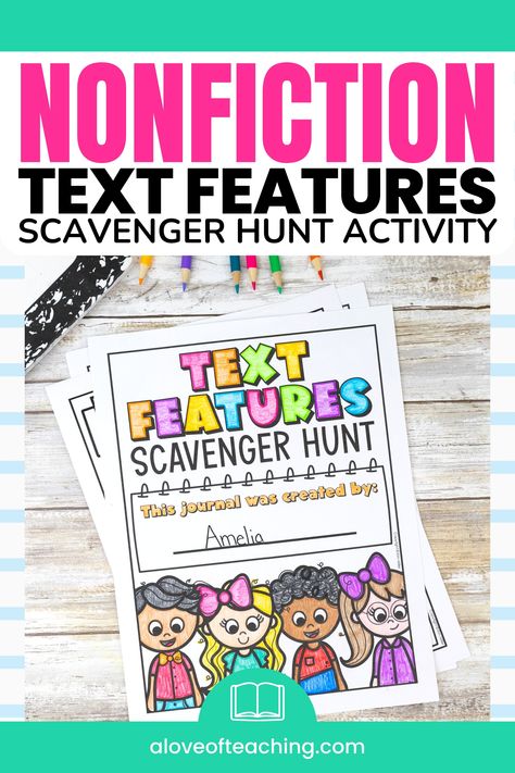 Nonfiction Text Features Scavenger Hunt Nonfiction Text Features 2nd Grade, Text Features 2nd Grade, Nonfiction Text Features Activities, Teaching Nonfiction Text Features, Text Features Activities, Teaching Nonfiction, Accelerated Reader, Nonfiction Text Features, Nonfiction Reading