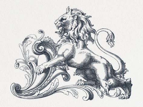 Filigree Tattoo, Arte Occulta, Sailor Jerry Tattoos, Gothic Windows, Lion Illustration, Ornament Drawing, Engraving Art, Lion Art, Lion Tattoo