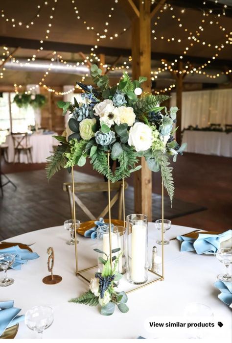 Wedding With Dusty Blue, Blue Flower Centerpieces, Green Wedding Centerpieces, Slate Blue Wedding, Blue Wedding Receptions, Wedding Venues In Florida, Blue Green Wedding, Blue Wedding Centerpieces, Dark Blue Wedding