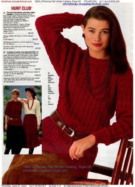 1990 JCPenney Fall Winter Catalog, Page 26 - Catalogs & Wishbooks 90s Fashion Catalog, Fashion Catalogue, Cable Sweater, Autumn Aesthetic, 90s Fashion, Fall Fashion, Rich Color, Pullover Styling, Winter Fashion