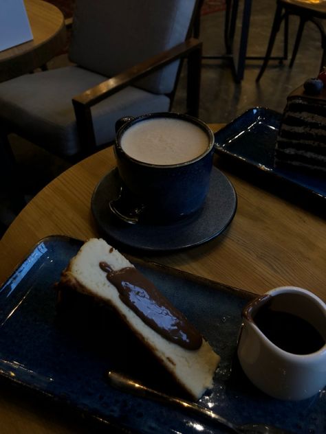 Dark Blue Coffee Shop, Navy Blue And Brown Aesthetic, Coffee Blue Aesthetic, Dark Blue And Brown Aesthetic, Blue Coffee Aesthetic, Blue Cafe Aesthetic, Blue Cafe, Random Aesthetics, Coffee Shop Aesthetic