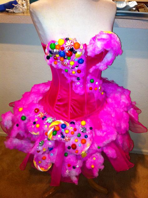 Candy Inspired Costume, Candy Queen Costume, Candyland Costume Women, Cotton Candy Inspired Outfit, Cotton Candy Vendor Costume, Candyland Couture Outfit, Candyland Dress, Candyland Costume, Candy Land Costumes