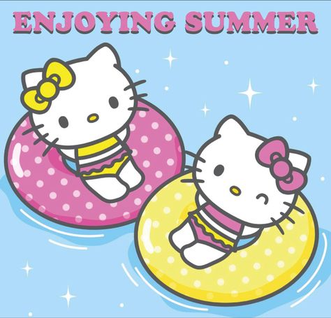 Hello Kitty Swimming, Hello Kitty Self Care, Splash Birthday Party, Summer Phone Theme, Hawaiian Hello Kitty, Gyaru Clothes, My Melody Y Kuromi, Hello Kitty Summer, Hello Kitty Painting