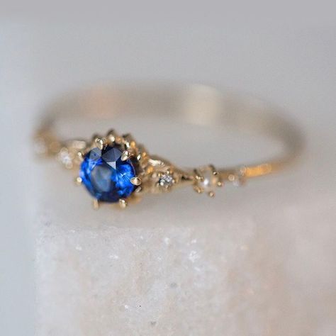 3,399 Likes, 28 Comments - Catbird (@catbirdnyc) on Instagram: “Generate love, tonight, and all others. Clara's Dream Ring, with a deep blue sapphire surrounded by…” Tiny Rings Engagement, Blue Gem Engagement Ring, Blue Wedding Rings Sapphire, Sapphire Rings Vintage, Tas Lv, Blue Wedding Rings, Leaf Engagement Ring, Morganite Engagement Ring, Pretty Rings