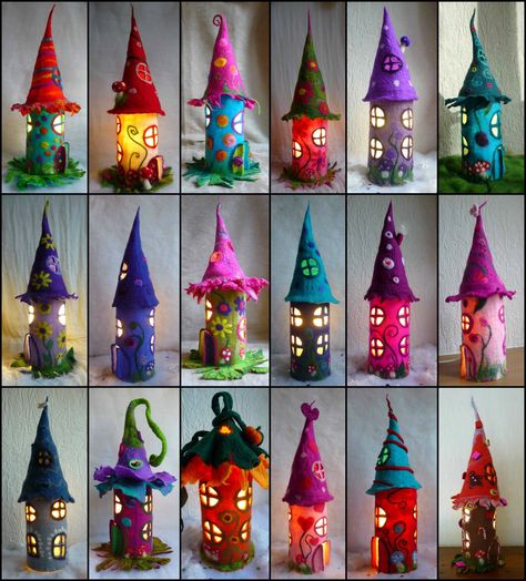 Collage House, Fairy Lamps, Felted Fairy, Fairy House Crafts, Felt House, Fairy Lanterns, Felted Art, Fairy House Diy, The Whoot