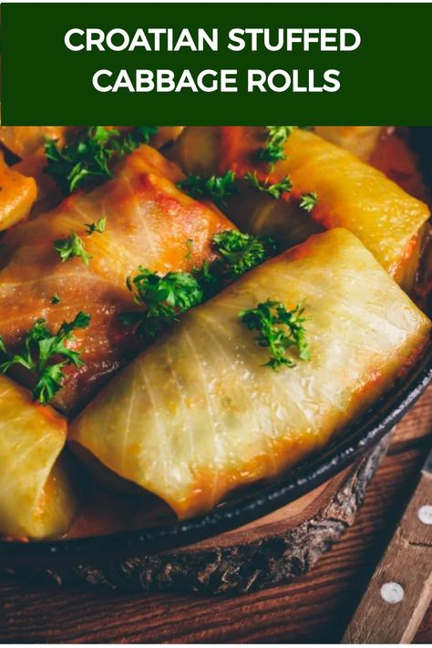 Croatian Stuffed Cabbage Rolls Serbian Cabbage Rolls, Sarma Recipe, Stuffed Cabbage Recipe, Polish Stuffed Cabbage, Stuffed Cabbage Rolls Recipe, Minced Beef Recipes, Croatian Cuisine, Stuffed Cabbage Rolls, Minced Meat Recipe