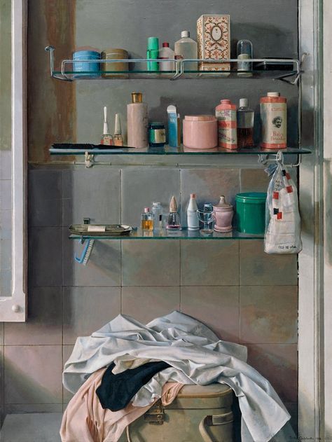 Isabel Quintanilla. Bathroom, 1968 Digital Museum, Collaborative Art, Realism Art, Hyperrealism, Types Of Painting, Interior Art, Still Life Painting, Female Artists, Art Studios