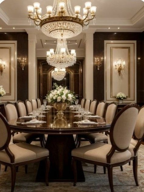 Old Money Dining Room, Classic Residential Building, Dinning Room Sets, Big Mansions, Brown Dining Room, British House, Modern Classic Interior, Future Room, House Gate Design