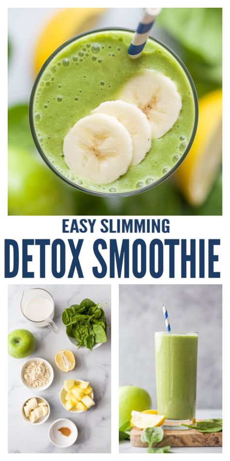 This Green Detox Smoothie is perfect for when you need to shift your health into gear. You won't feel guilty drinking this protein-packed smoothie that has bananas, pineapple, and apples. It's refreshing, satisfying, and will help you burn body fat. #smoothierecipe #detoxsmoothie #greensmoothie #highproteinrecipe #postworkoutsnack #breakfastrecipe Green Detox Smoothie, Protein Smoothies, Detox Smoothie Recipes, Smoothie Recipes Healthy Breakfast, Healthy Green Smoothies, Best Smoothie Recipes, Good Smoothies, Green Smoothie Recipes, Breakfast Smoothies