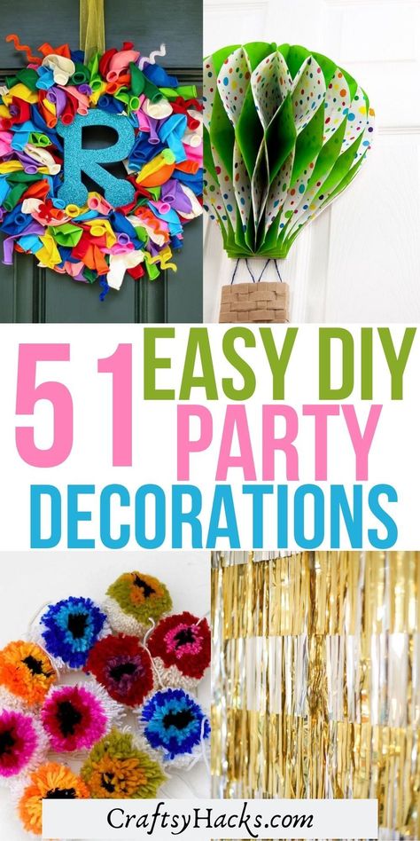 If you are wanting to create the perfect party decor on a low budget you need to see these incredibly easy DIY party decoration ideas. These easy DIY decor ideas will help you create your own party decor for birthday parties and more! Diy Retro Birthday Decor, Sustainable Party Decorations Diy, Low Budget Party Decorations, Birthday Party Room Decorations Ideas, Budget Birthday Decorations, Home Made Birthday Decoration, 51 Birthday Party Ideas, Diy 70th Birthday Decorations, Birthday Decorations Without Balloons