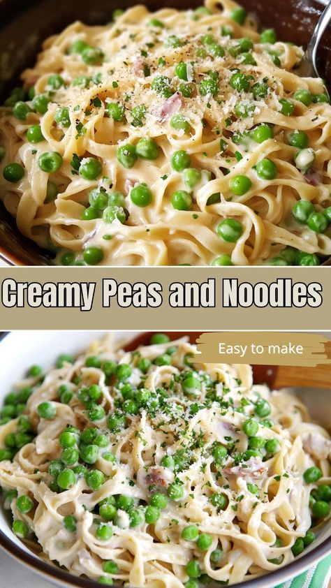 Deliciously Creamy Peas and Noodles Recipe – Quick & Easy! Creamy Skillet Noodles With Peas, Egg Noodles Dishes Vegetarian, Noodle Side Dishes Easy, Creamy Pasta And Peas, Peas And Noodles, Recipes With Canned Peas, Creamy Peas And Noodles, Side Noodle Dishes, Buttered Egg Noodles Recipes