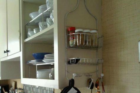 Shower Caddy Ideas, Shower Caddies, Bottle Caddy, Inexpensive Art, Hair Tool Organizer, Crazy Houses, Shower Rack, Kitchen Spice Racks, Home Nail Salon