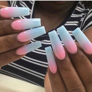 Pink And Blue Ombre Nails, Ombre Nails Ideas, Basic Manicure, Nails Board, Women Nail Art, Gradient Nail Design, Long Coffin Nails, Blue Ombre Nails, Ombre Manicure