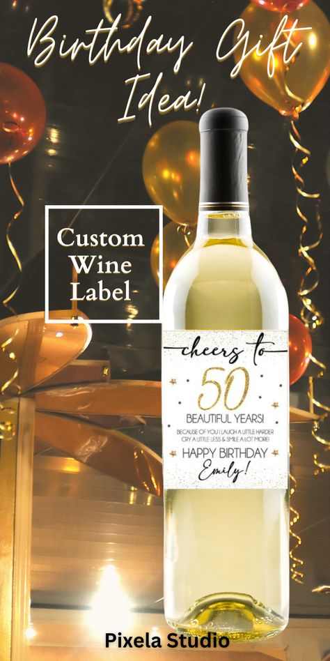 Any age Birthday Wine Label, Gift for 50th 18th 30th 60th 70th 21st Birthday Party, Custom Birthday Champagne, Wine, Mini Wine 50th Birthday Wine Bottle Labels, 50th Birthday Messages, Birthday Champagne, Birthday Wine Bottle Labels, Birthday Wine Bottles, Labels Printables, Birthday Wine Label, Personalized Wine Labels, Custom Wine Labels