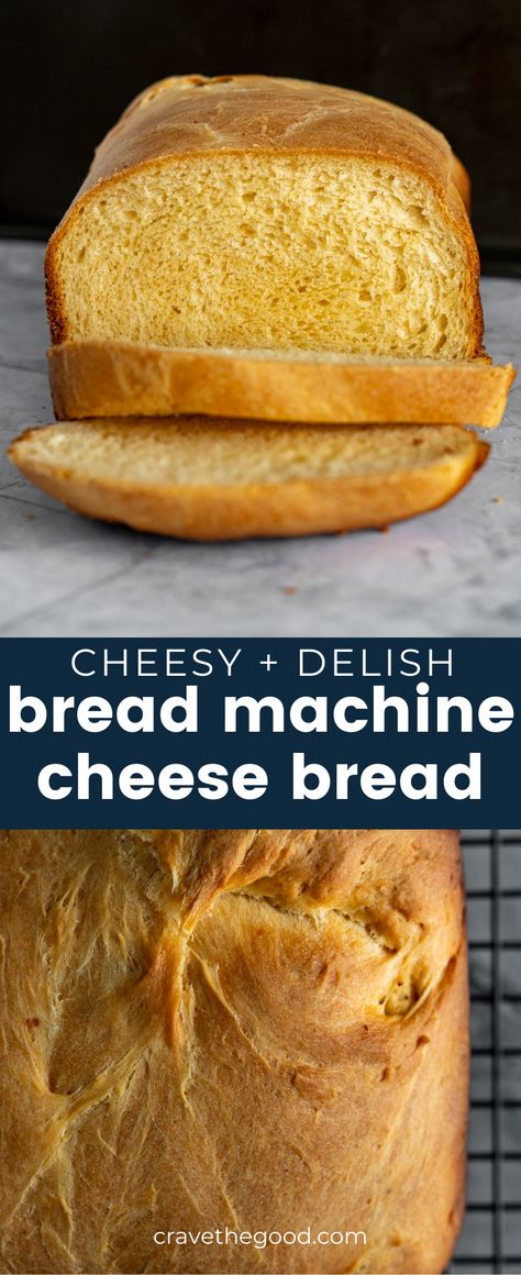 Bread machine cheese bread is loaded with cheddar cheese, butter, and delicious. It's an easy to make, rich, moist, cheesy bread - it's the best recipe you'll find! | cravethegood.com Cheesy Recipes Easy, Zojirushi Bread Machine, Bread Machine Mixes, Bread Machine Recipes Sweet, Easy Bread Machine Recipes, Gluten Free Bread Machine, Recipes Cheese, Best Bread Machine, Bread Machine Recipe