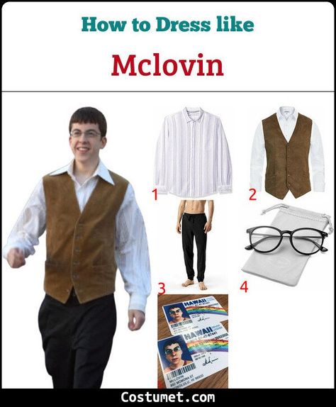 Guys Easy Halloween Costume, Creative Men Costumes, Cool Mens Halloween Costumes, Last Minute Male Halloween Costumes, Mc Lovin Costume, Male Celebrity Costume Ideas, Easy Men’s Costume, Cosplay Men Ideas, Mclovin Halloween Costume