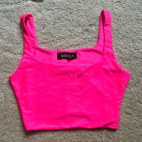 Neon Pink Top From Sorella! Flashy And Fun, And Very Flattering. Completely New And Never Worn With Tags On, But I Adore The Top. Size Medium And Stretchy, I Tend To Wear Small But It Fits Me As Well. Polyester Blend :) Neon Pink Tops, Layered Crop Top, Sequin Halter Top, Plus Size Crop Tops, Yellow Floral Top, Satin Crop Top, Crop Top Tees, Workout Crop Top