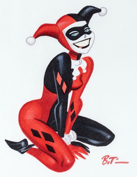 Image of Bruce Timm Harley Quinn Illustration Original Art (undated).... | Lot #94005 | Heritage Auctions Bruce Timm, A Drawing, Catwoman, Harley Quinn, Red And Black, Queen, Red, Black