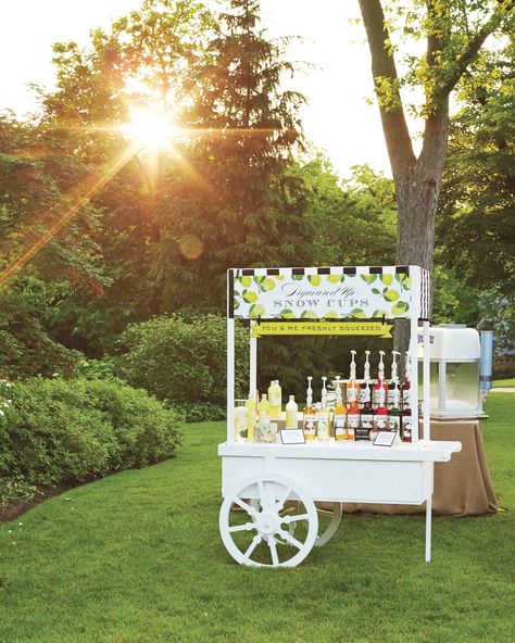 This custom-designed cart served a very specific treat—made-to-order "snow cups" with a limoncello spike. Lemon Themed Wedding, Summer Wedding Ideas, Wedding Cake Alternatives, Summer Wedding Decorations, Water Wedding, Snow Cone, Keys Wedding, Snow Cones, Summer Celebration