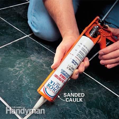 Removing tile grout with a tile saw and replacing grout with colored, sanded caulk. Grout Repair, Caulking Tips, Floor Grout, Tile Repair, Tile Removal, Painting Tile Floors, Painted Floor, Home Fix, Tile Saw