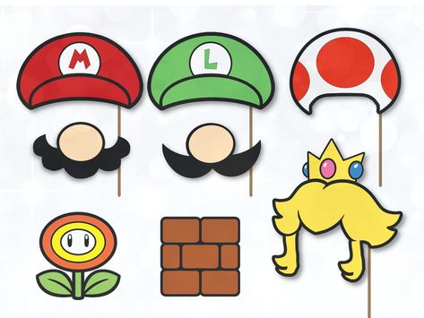 Mario Quilt, Super Mario Bros Party Ideas, Photo Booth Props Free, Super Mario Brothers Party, Super Mario Brothers Birthday, Mario Brothers Birthday Party, Mario Svg, Brothers Photo, Mario Crafts