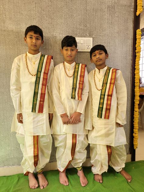 Panchala Function Boys, Pattu Pancha For Men, Dothi Function For Boys, Boy Dresses, Boys Dresses, Wedding Matching Outfits, Kids Ethnic Wear, Beautiful Wedding Decorations, Baby Boy Dress