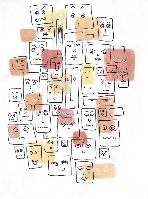 Feels Line Faces Art, Drawing Abstract Faces, Watercolor Faces Abstract, Abstract Faces Drawing, Funky Face Drawings, Faces Drawing Abstract, Minimalistic Drawing Ideas, Line Drawing Watercolor, Face Doodles Abstract