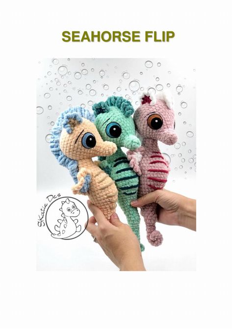 seahorse flip crochet pattern Mermaid Crochet Pattern Free, Crochet Seahorse, Seahorse Crochet, Crocheted Shark Pattern, Mermaid Crochet Pattern, Crochet Shark, Shark Pattern, Easter Crochet Patterns, Toy Pattern