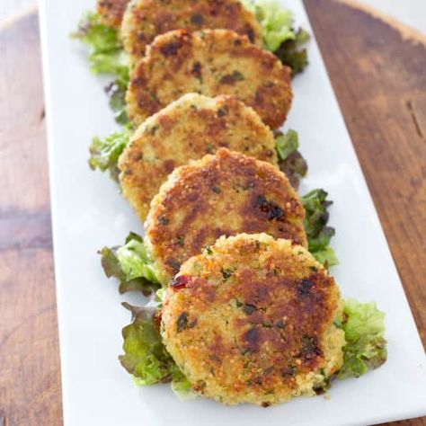 Gluten-Free Quinoa Patties with Spinach and Sun-Dried Tomatoes | America's Test Kitchen Quinoa Patties, Gluten Free Diet Recipes, Gluten Free Cookbooks, America's Test Kitchen Recipes, Gluten Free Grains, America's Test Kitchen, Sun Dried Tomatoes, Spinach And Cheese, Americas Test Kitchen