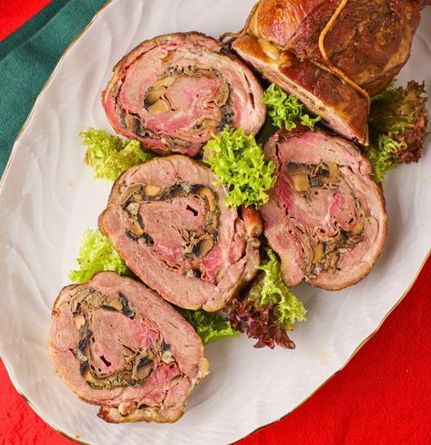 Pork Roulade with Prosciutto and Mushrooms Pork Roulade Recipe, Pork Roulade, Holiday Table, Holiday Tables, Pork Recipes, Stuffed Mushrooms, Chef, Pencil