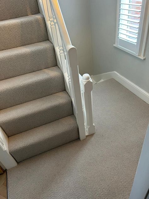 Hugh Mackay Natural Origins Herringbone Carpet colour Purbeck. Carpet Colour Ideas Bedroom, Neutral Hallway, Herringbone Carpet, Hallway Carpet, Home Carpet, Carpet Colors, Herringbone, Reno, Hallway