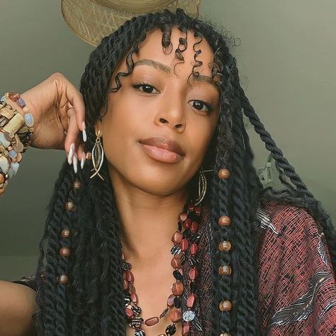 Gazelle Mone’t • Creatress on Instagram: "causal look today. 🙂" Gazelle Mone’t, Curly Bangs With Braids, Braids With Loose Hair, Partial Locs, Braids With Bangs, Afro Bohemian, Spiritual Style, Spiritual Fashion, Y2k Hairstyles