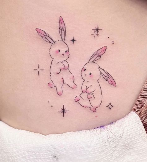 dragonfly bunny tattoo from atla🐰 #avatarthelastairbender #avatar #tattoo #tattooideas #bunnytattoo #bunny #aesthetic #tattooart Bunny With Fairy Wings Tattoo, Bunny Fairy Tattoo, Angel Bunny Tattoo, Matching Bunny Tattoos, Bunny With Wings Tattoo, Cute Bunny Tattoo, Bunny With Wings, Hase Tattoos, Partner Tattoo