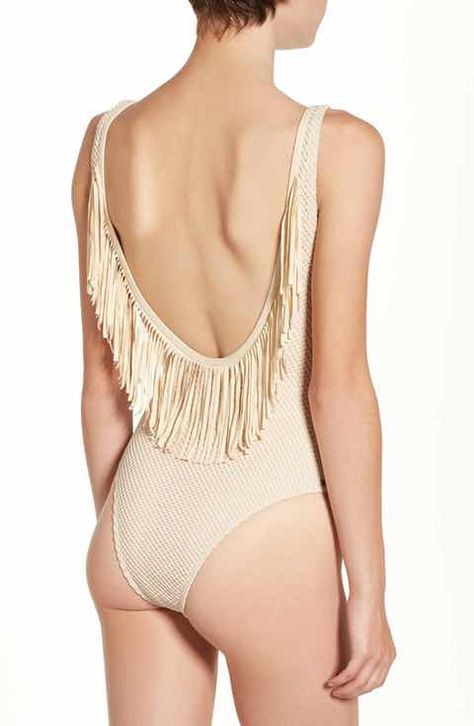 Rip Curl 'Joyride' Fringe One-Piece Swimsuit Curl Fringe, Fringe Highlights, Rip Curl Swimwear, Fringe Bathing Suit, Fringe Swimsuit, Fun One Piece Swimsuit, Long Sleeve Swim, Beach Wear Outfits, 1 Piece Swimsuit