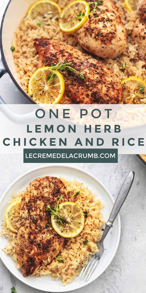 Chicken Rice Recipes One Pot, Lemon Herb Chicken And Rice, One Pan Lemon Chicken And Rice, Chicken 1 Pot Meals, Chicken Lemon Rice Casserole, Lemon Chicken Rice Bowl, Lemon And Herb Rice, Meals With Lemon, Chickens And Rice Recipes